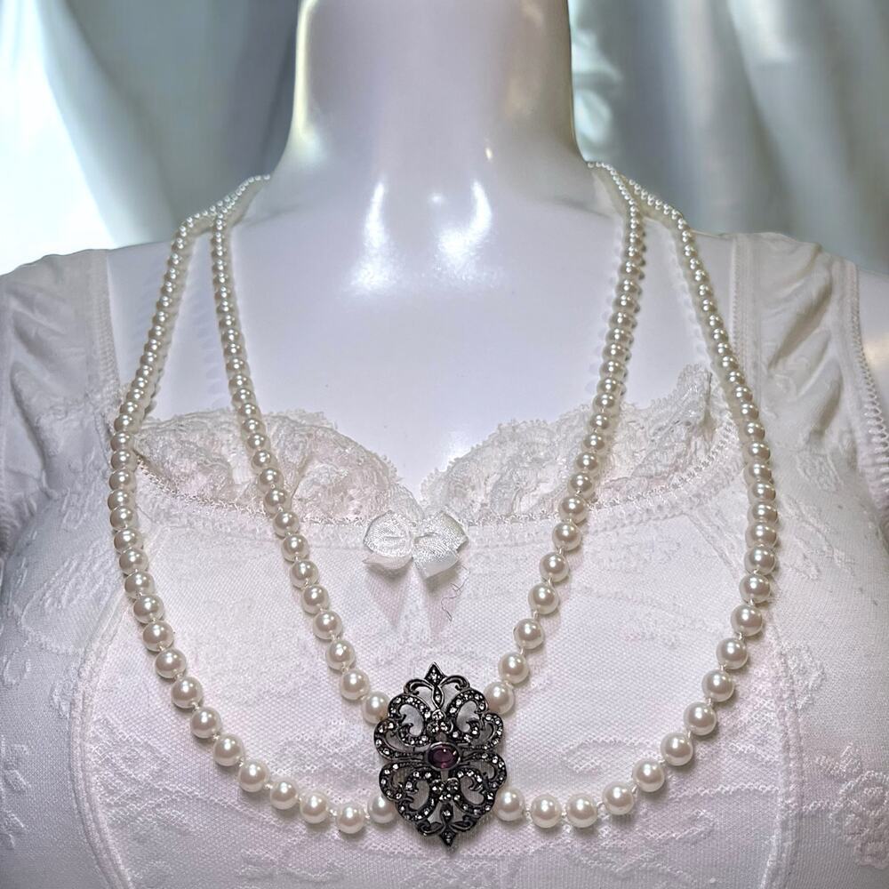 Vintage Victorian Style Double Strand Faux Pearl Necklace